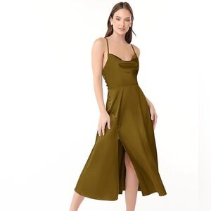 Azazie Martini Ceci Stretch Satin Dress - Olive Green